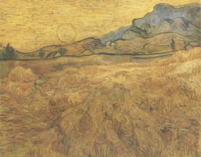 Vincent Van Gogh Wheat Field wtih Reaper and Sun (nn04) oil painting image